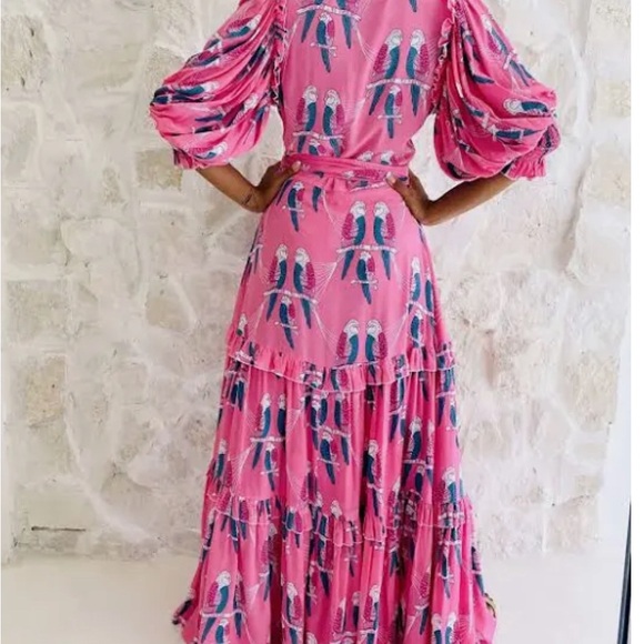 Feather & Find pink bird print wrap dress size medium - Picture 4 of 5